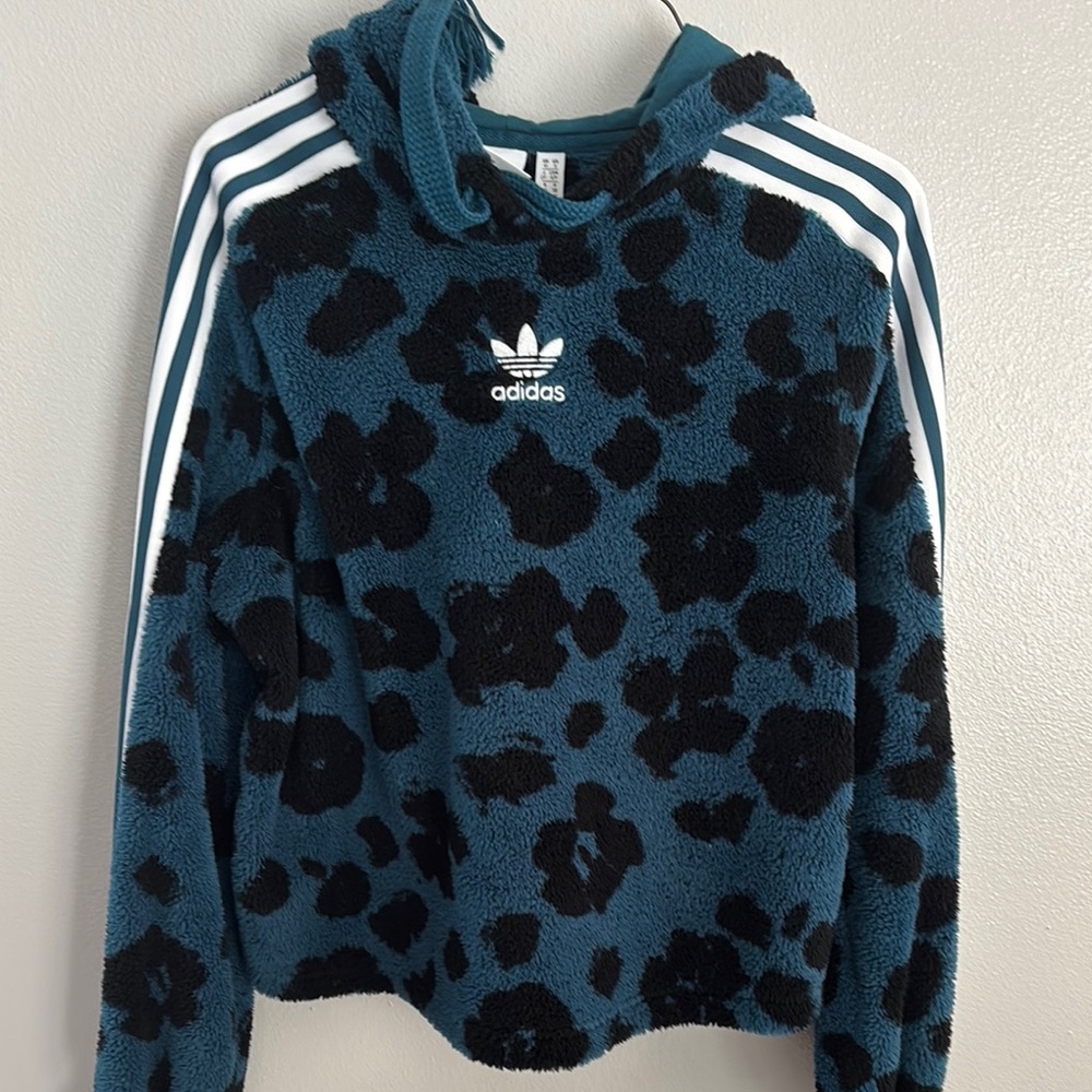 Adidas Teal and Black Fleece Hoodie
